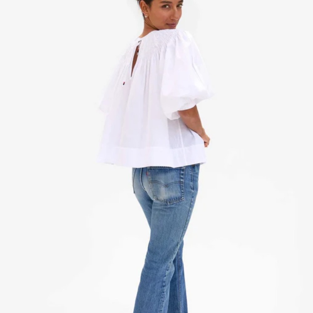 Clare V Cotton Fleur Blouse in white